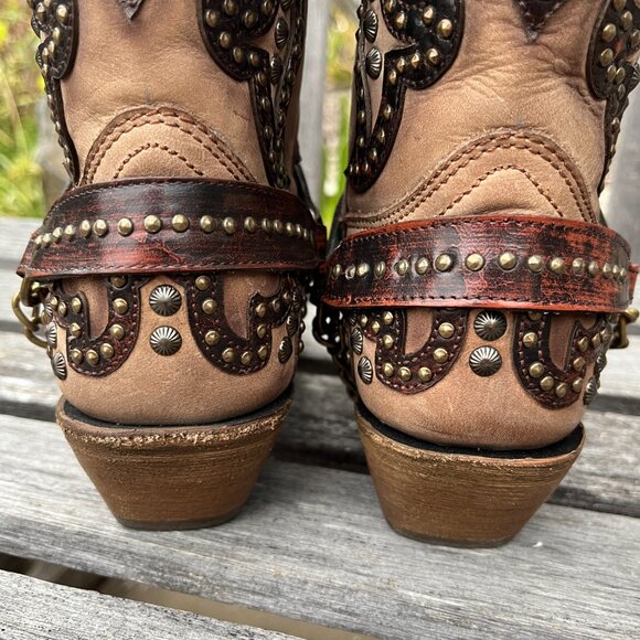 Corral Women's Sand/Overlay w/ Studs Brown Leather Boots!  Gorgeous! Size 7 1/2 - Picture 5 of 16